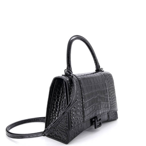Balenciaga Small Hourglass Top Handle Bag Crocodile Embossed Leather - Picture 2 of 5